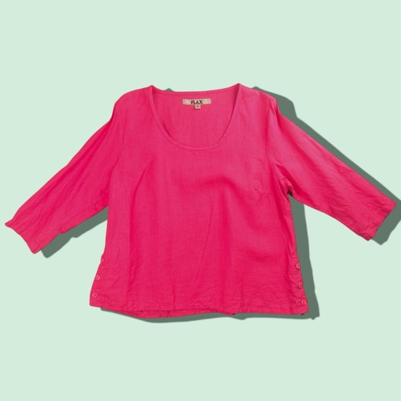 NWOT Flax Women's 3/4 Sleeve 100% Linen Tunic Shirt In Fuchsia Size Small - Picture 1 of 8